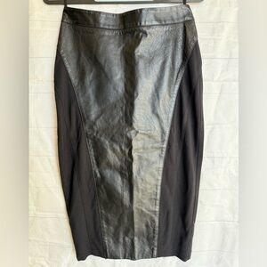 BEBE Black Leather/ fabric Pencil Skirt size 2